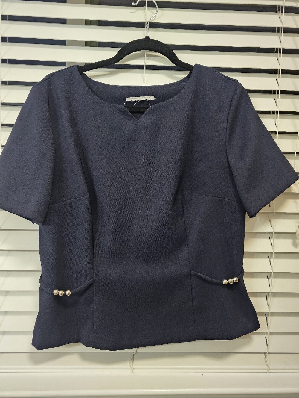 Women's Navy Short-Sleeve Silver Bead Detail Top With Skirt